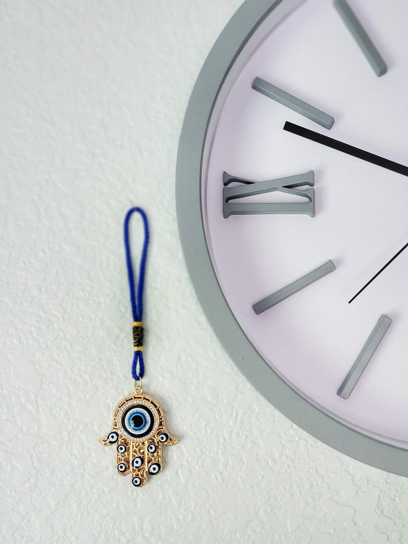 LUCKBOOSTIUM Hamsa Hand Amulet Pendant with Blue, White & Black Crystal Rhinestones & Evil Eye - Car Hanging Ornament, Rearview Mirror Accessories, Evil Eye Protection, Bag Charm, Gold Tassel - Image 5